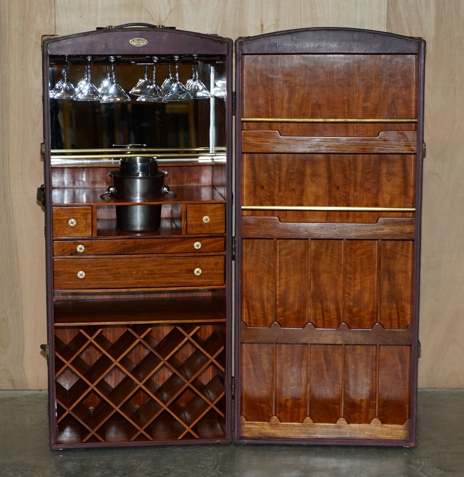 STARBAY SURCOUF LARGE STEAMER TRUNK AT HOME BAR WITH GLASSES CHAMPAGNE  BUCKET - Royal House Antiques