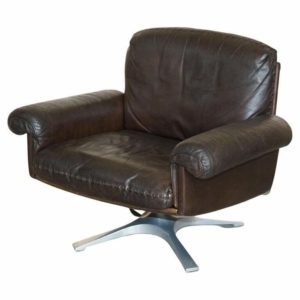 STUNNING CIRCA 1960'S DE SEDE DS-35 BROWN LEATHER SWIVEL ARMCHAIR HAND STITCHED