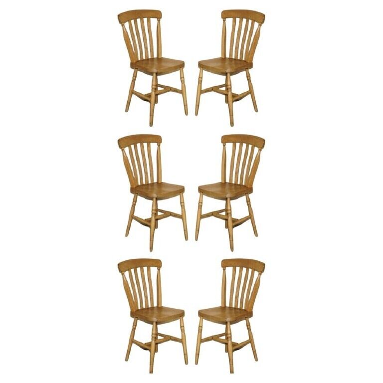 SUITE OF SIX HAND CARVED ENGLISH OAK WINSOR STYLE COUNTRY HOUSE DINING CHAIRS 6