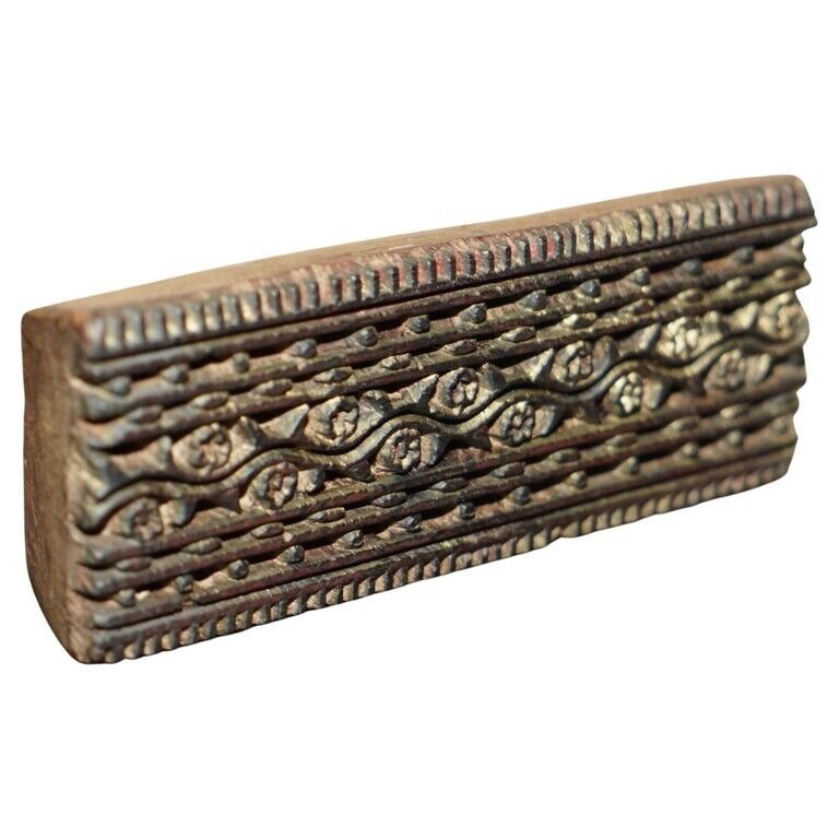 VERY COLLECTABLE ANTIQUE HAND CARVED TWELVE FLOWER PRINTING BLOCK FOR WALLPAPER