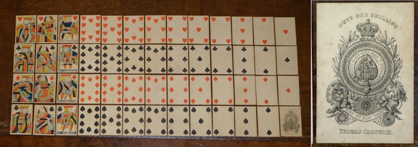 ANTIQUE 1830 THOMAS CRESWICK GEORGIAN PLAYING CARDS WITH FIZZLE ACE OF SPADES