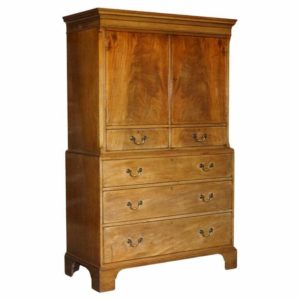 ANTIQUE HOWARD & SON'S BERNERS STREET MAHOGANY LINEN PRESS CHEST OF DRAWERS