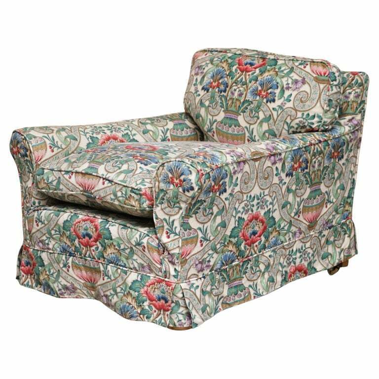 ANTIQUE VICTORIAN CIRCA 1900 CLUB ARMCHAIR WITH CHINTZ EMBROIDERED UPHOLSTERY