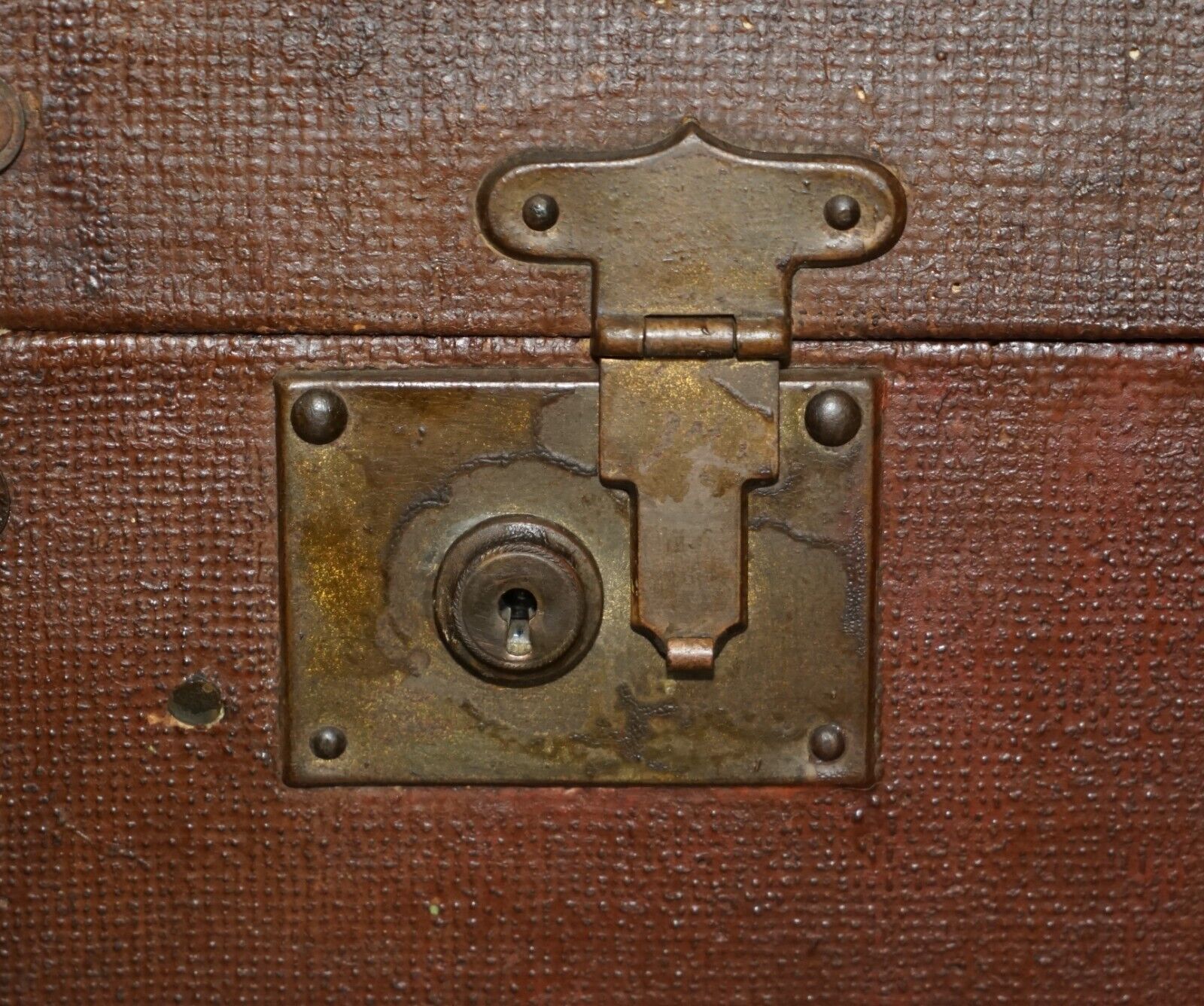 Victorian Leather Elm & Canvas Steamer Trunk Chest Coffee Table