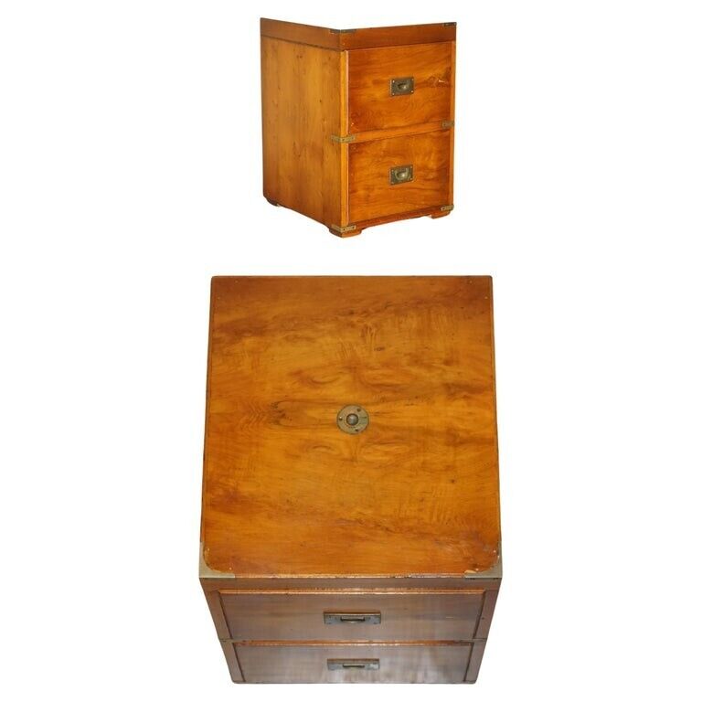 BURR YEW & ELM WOOD MILITARY CAMPAIGN DRINKS CABINET HIDDEN INSIDE A SIDE TABLE