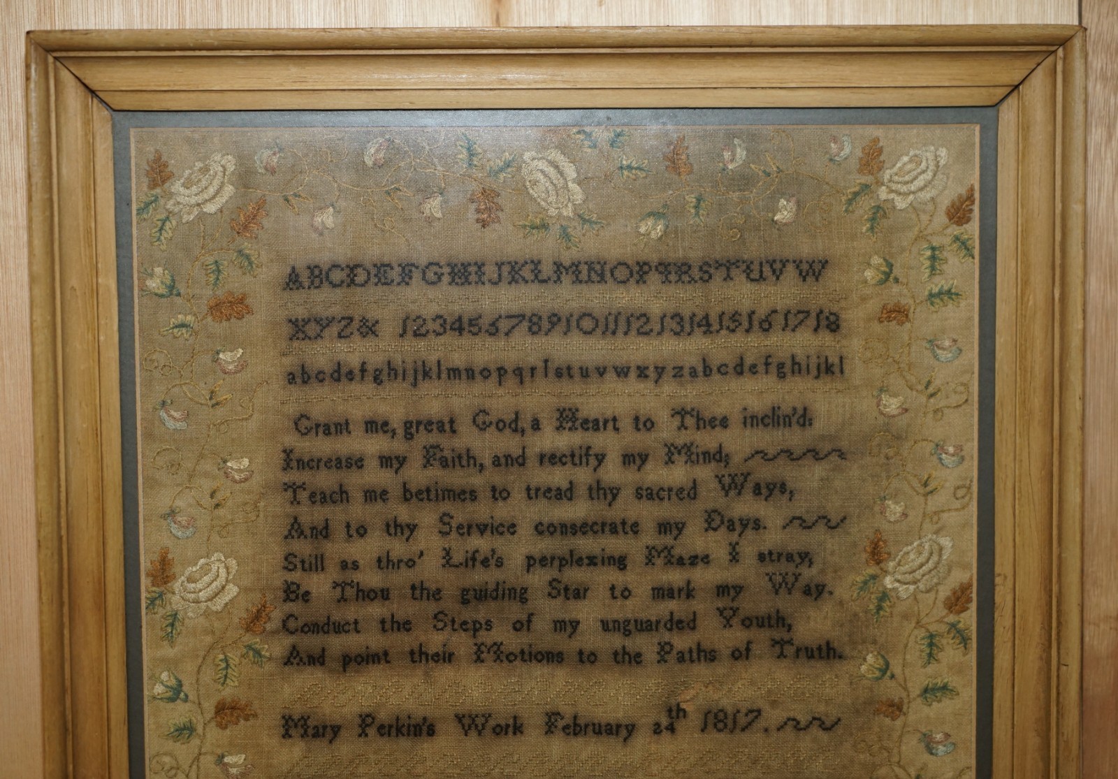 COLLECTABLE-ANTIQUE-ANTIQUE-1817-MARY-PERKINS-GEORGE-III-NEEDLEWORK-SAMPLER-205788813414-3