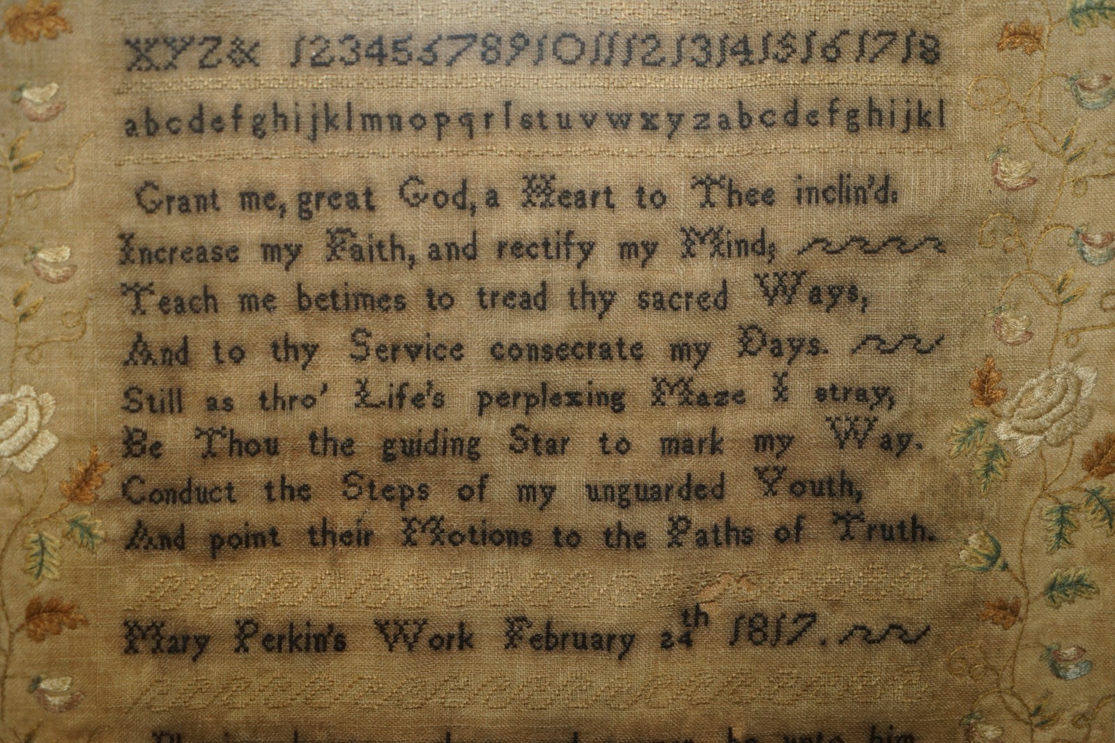 COLLECTABLE-ANTIQUE-ANTIQUE-1817-MARY-PERKINS-GEORGE-III-NEEDLEWORK-SAMPLER-205788813414-6