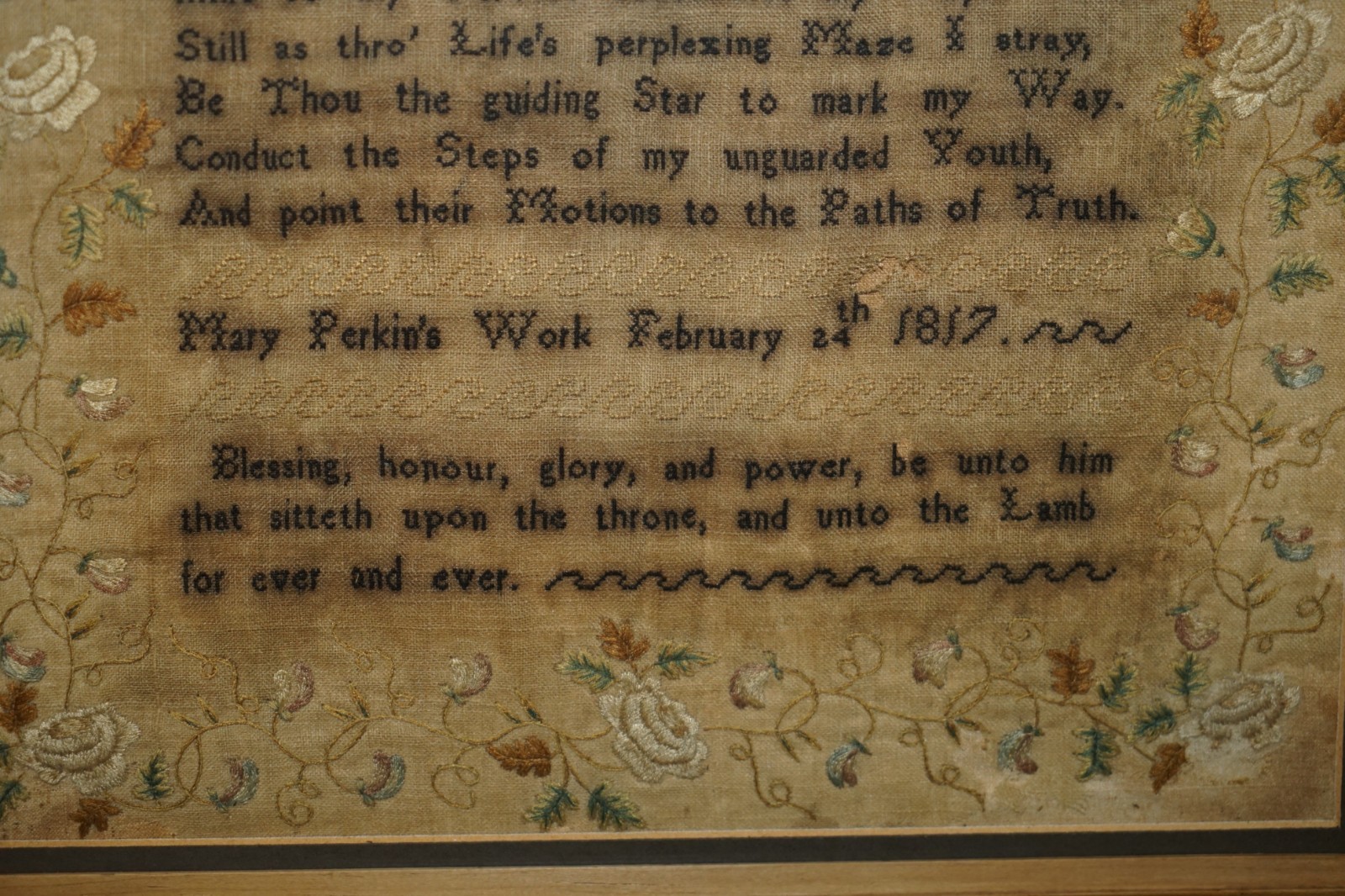 COLLECTABLE-ANTIQUE-ANTIQUE-1817-MARY-PERKINS-GEORGE-III-NEEDLEWORK-SAMPLER-205788813414-7