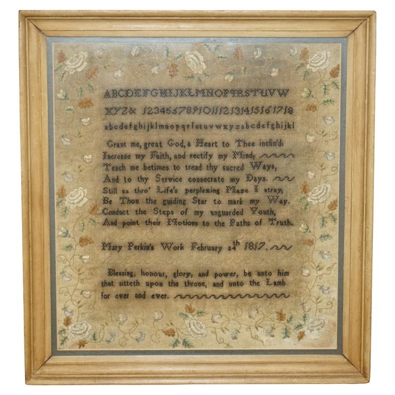 COLLECTABLE-ANTIQUE-ANTIQUE-1817-MARY-PERKINS-GEORGE-III-NEEDLEWORK-SAMPLER-205788813414