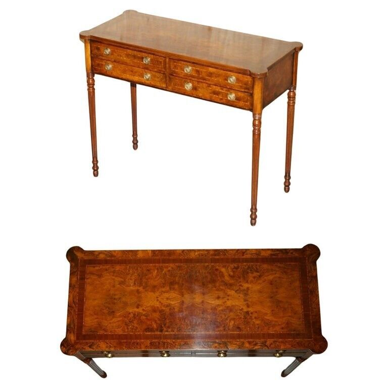 EXQUISITE CIRCA 1920 BURR ELM & SATINWOOD FRENCH POLISHED RESTORED CONSOLE TABLE