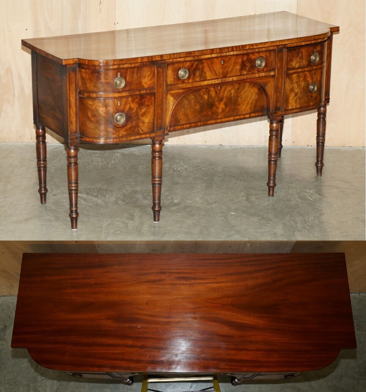EXQUISITE FULLY RESTORED ENGLISH GEORGE III CIRCA 1780 FLAMED MAHOGANY SIDEBOARD