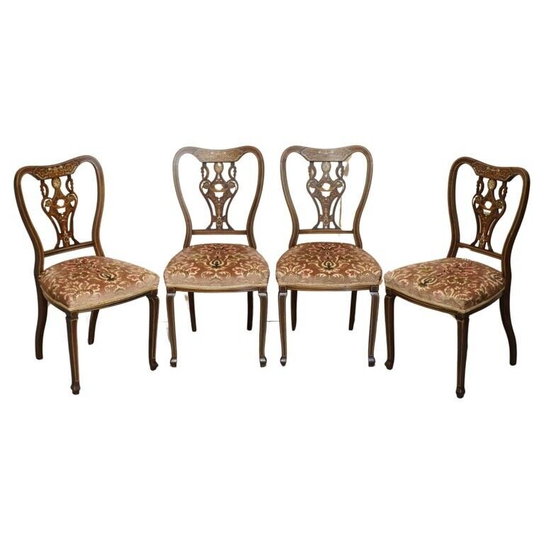 FOUR EXQUISITE ANTIQUE VICTORIAN JAS SHOOLBRED RETAILED ROSEWOOD DINING CHAIRS