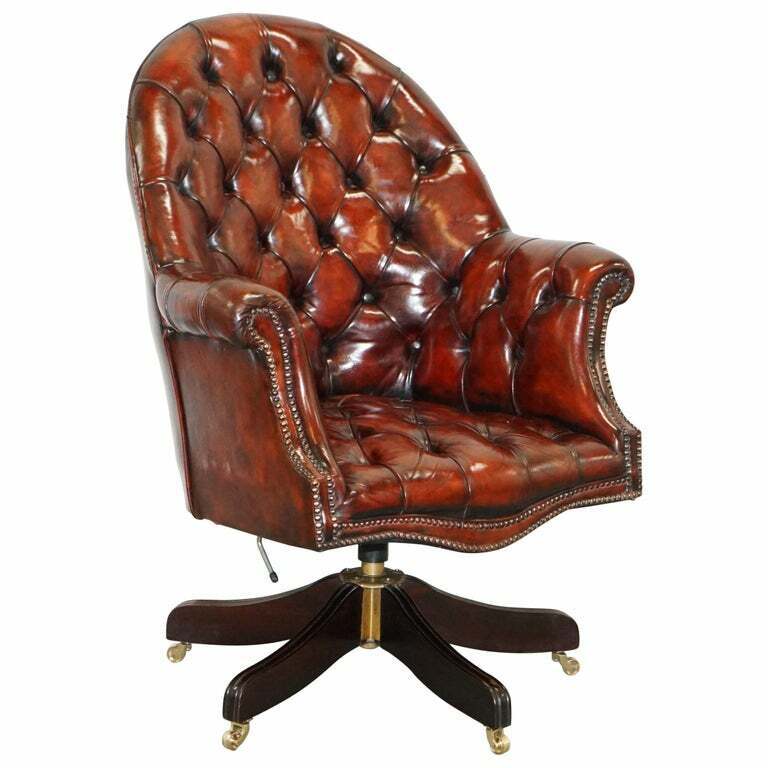 FULLY RESTORED MAHOGANY BROWN LEATHER CHESTERFIELD CAPTAINS DIRECTORS ARMCHAIR