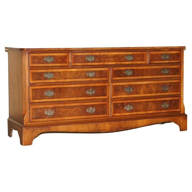 GEORGIAN STYLE SIDEBOARD SIZED BANK OR CHEST OF DRAWERS IN BURR & BURL WALNUT