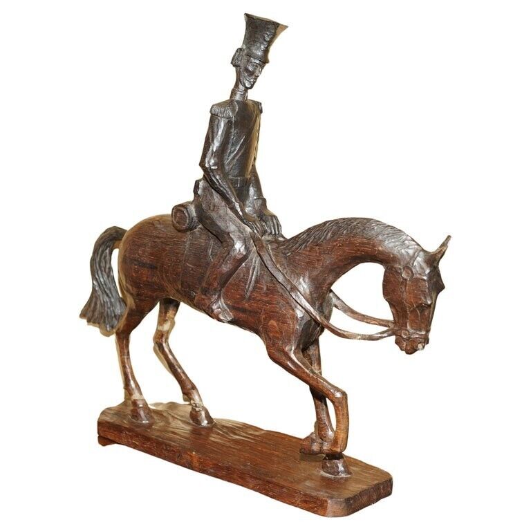 HAND CARVED SIGNED WAKMASKI 80 LARGE WOOD STATUE OF SOLDIER ON A HORSE VERY FINE
