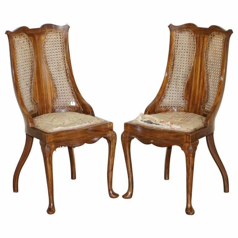 LOVELY PAIR OF ART DECO WALNUT & ROSEWOOD BERGERE SIDE CHAIRS PART OF SUITE