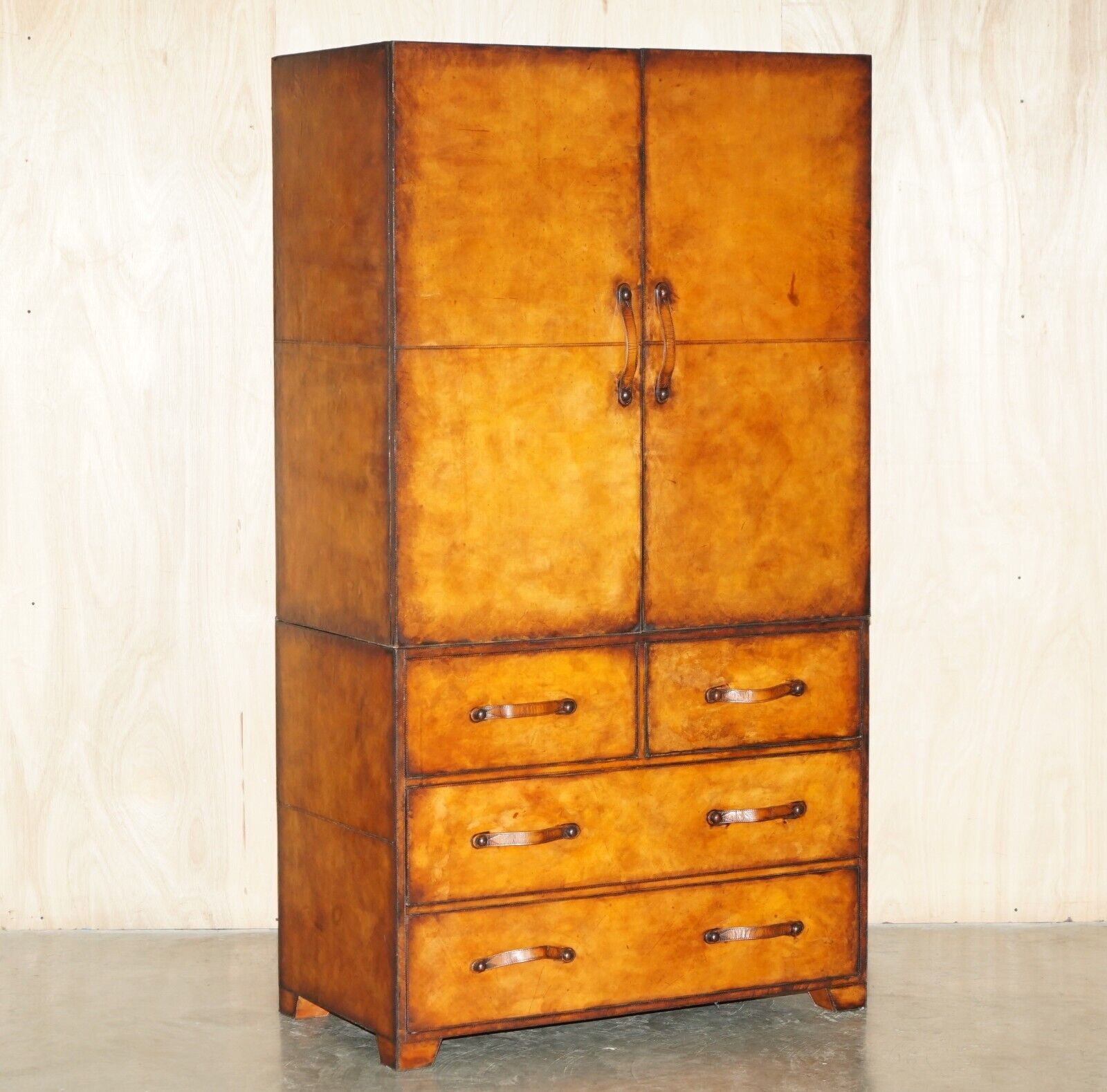 ONE OF A KIND HAND STITCHED & HAND DYED BROWN LEATHER WARDROBE WITH DRAWERS