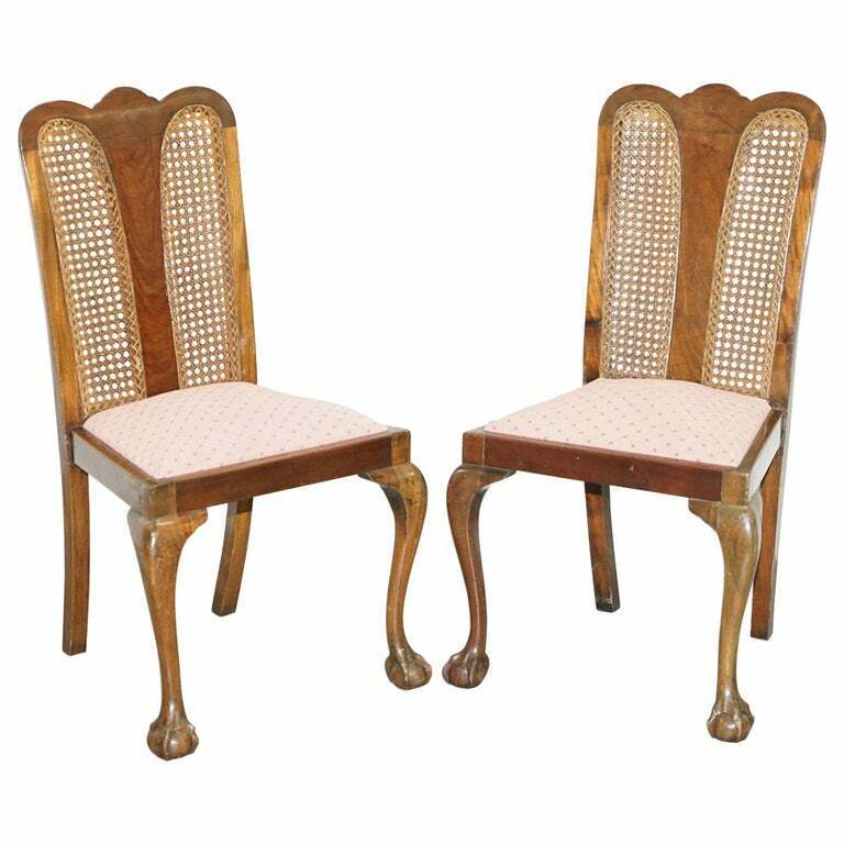 PAIR OF CIRCA 1940 BERGERE & FLAMED MAHOGANY CLAW & BALL FEET OCCASIONAL CHAIRS