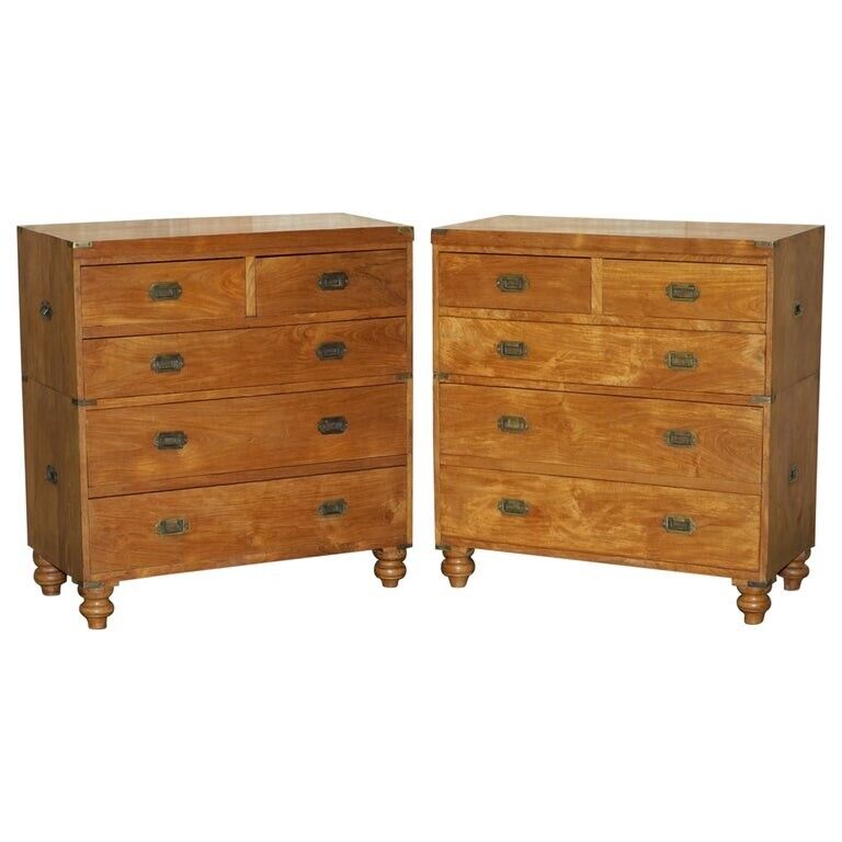 PAIR OF FINE ANTIQUE CIRCA 1920 CAMPHOR WOOD MILITARY CAMPAIGN CHEST OF DRAWERS