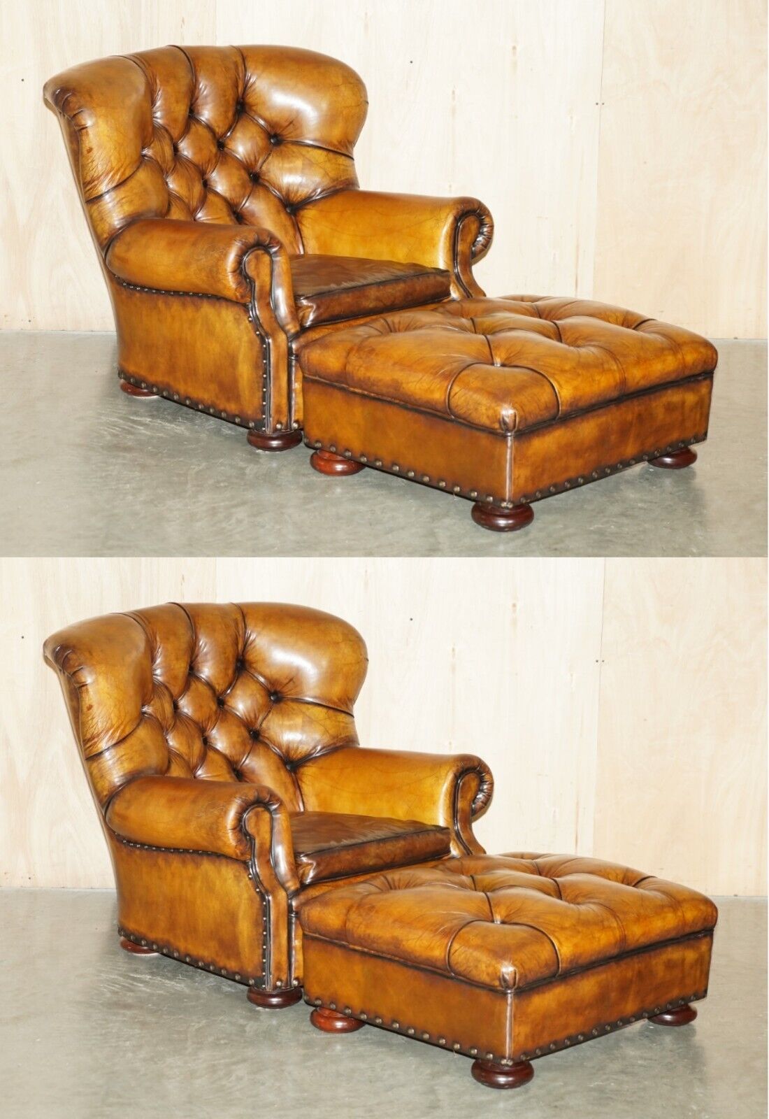 PAIR OF FULLY RESTORED RRP £31,490 RALPH LAUREN WRITER'S ARMCHAIRS & OTTOMANS