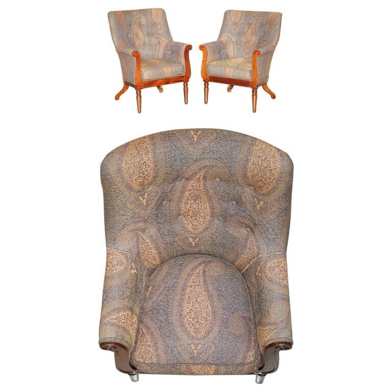 PAIR OF RRP £16,000 GEORGE SMITH WILLIAM IV LIBRARY ARMCHAIRS UNIQUE UPHOLSTERY