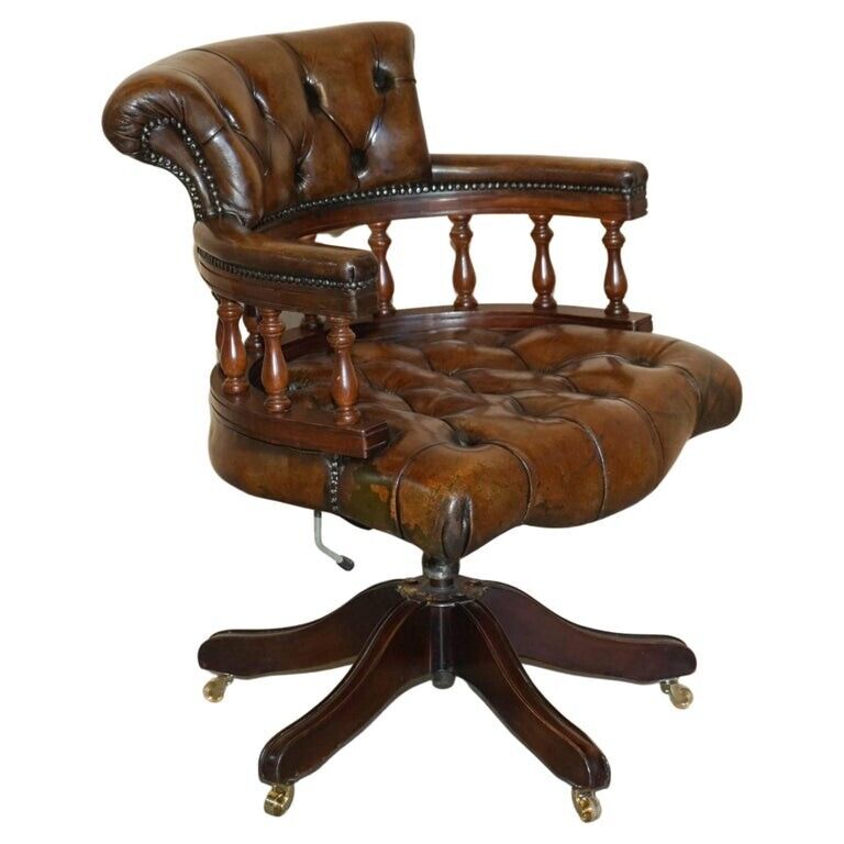 Popular Restored Chesterfield Vintage Brown Leather Directors Captains Chair