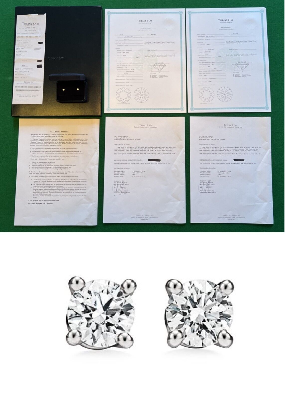 RRP £4,650 TIFFANY & CO PLATINUM 0.56 CT DIAMOND SOLITAIRE STUD EARRINGS PAIR