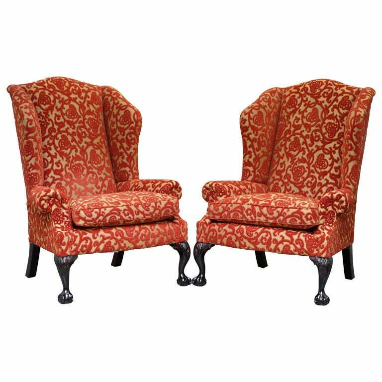 RRP £9378 PAIR OF GEORGE SMITH CHELSEA LARGE WINGBACK ARMCHAIRS CLAW & BALL FEET
