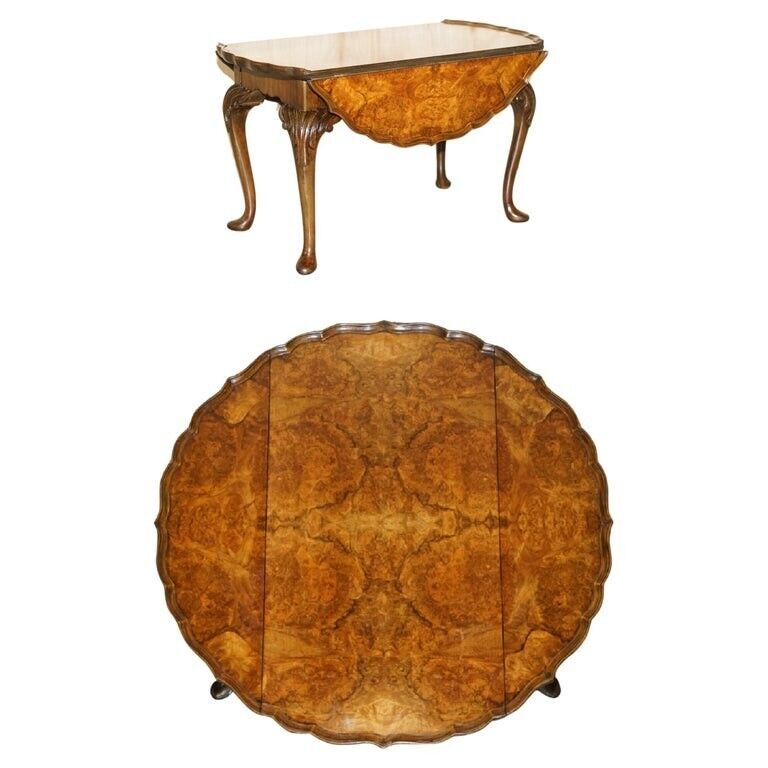 STUNNING HAND CARVED  BURR WALNUT EXTENDING COFFEE COCKTAIL TABLE CABRIOLE LEGS