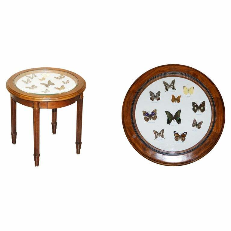 STUNNING OCCASIONAL SIDE TABLE WITH BUTTERFLY ENTOMOLOGY DISPLAY CASE MUST SEE
