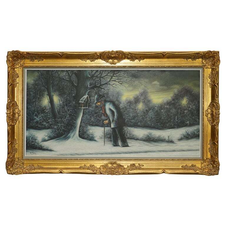 STUNNING VICTORIAN LARGE SCALED DUTCH OIL PAINTING OF A WINTER SCENE BY R TUEY