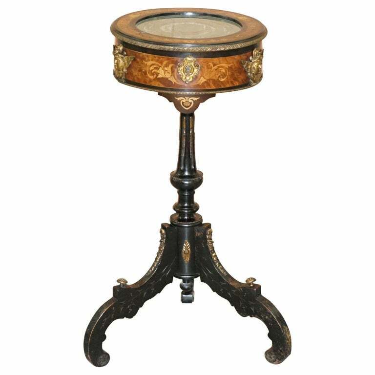 18TH CENTURY LOUIS XVI BIJOUTERIE VITRINE TABLE HAND ETCHED GLASS GILT METAL