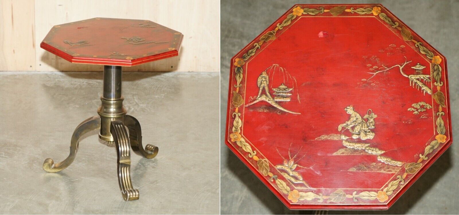 ANTIQUE CIRCA 1920 CHINESE CHINOISERIE BRASS FRAMED SIDE END LAMP WINE TABLE