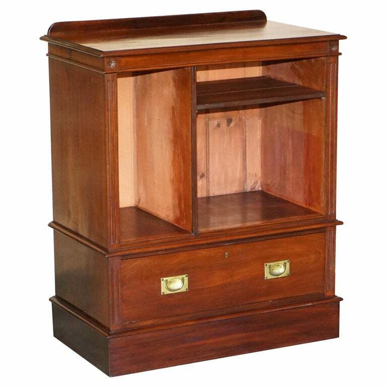 ANTIQUE VICTORIAN RICH MAHOGANY MILITARY CAMPAIGN DRINKS CABINET OR TV STAND