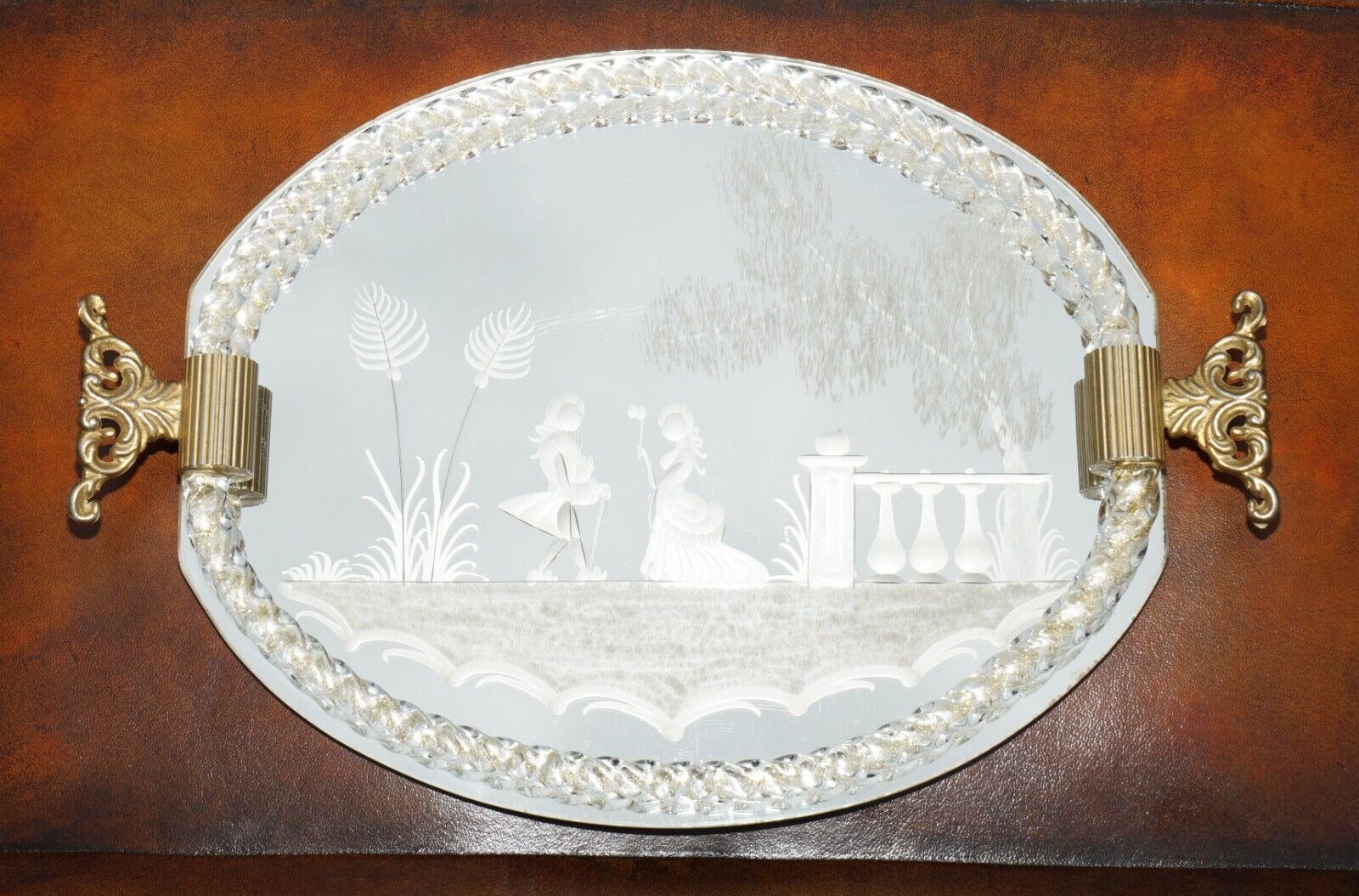 EXQUISITE HAND MADE IN ITALY POUR LE BAIN MURANO GLASS VENETIAN ETCHED TRAY