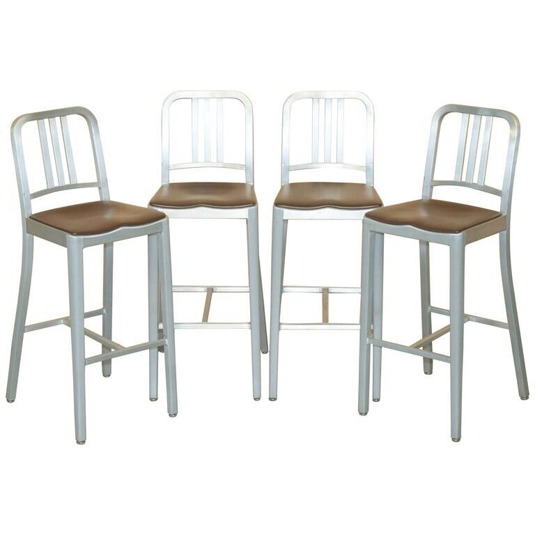 FOUR COLLECTABLE VINTAGE RRP£5600 EMECO 111 BRUSHED ALUMINIUM COUNTER BAR STOOLS