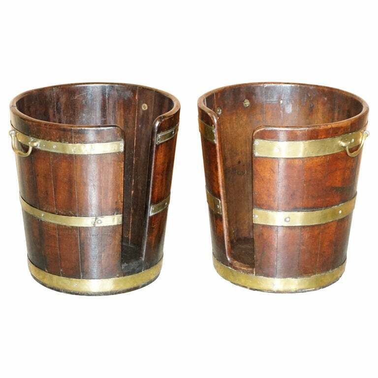 LARGE PAIR OF GEORGE III 1760 PLATE OR PEAT MILITARY CAMPAIGN BUCKETS GEORGIAN