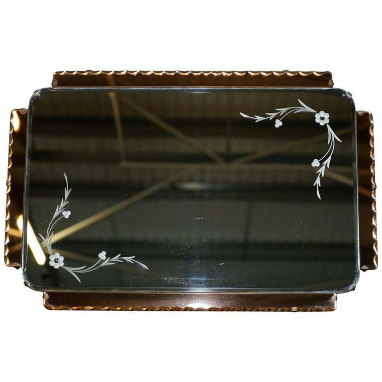 LOVELY 1930'S PEACH FRENCH ART DECO VENETIAN ETCHED & ENGRAVED BEVELLED MIRROR