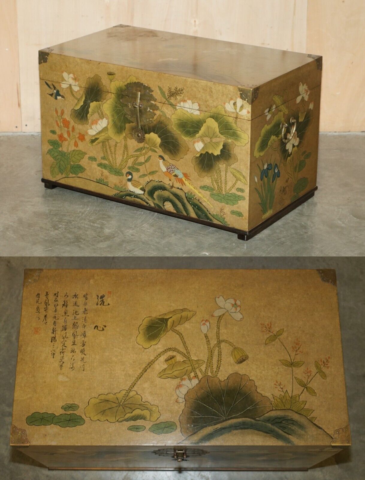 LOVELY CHINESE ELM STORAGE TRUNK OR CHEST OF LINEN & CLOTHS, TOYS PART OF A SET