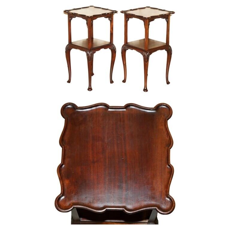 PAIR OF STUNNING THOMAS CHIPPENDALE STYLE TWO TIERED MAHOGANY SIDE END TABLES