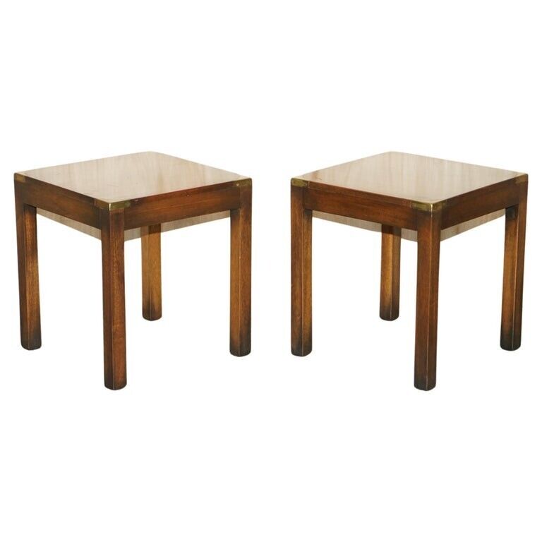 Pair of Small Harrods London Mahogany Military Campaign Lamp Side End Tables