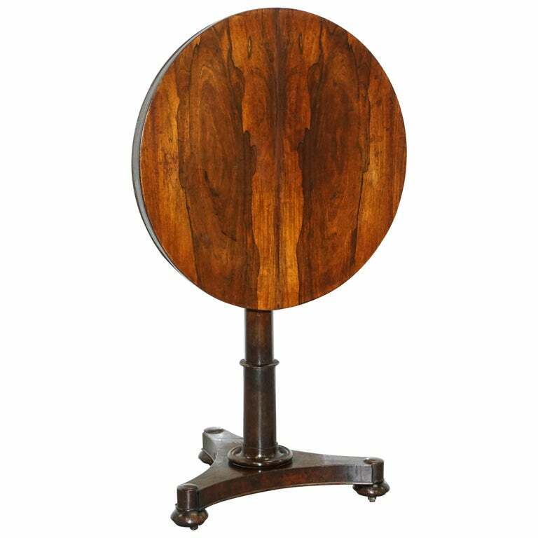 RARE WILLIAM IV ROSEWOOD ROUND TILT TOP CARD SIDE OCCASIONAL WINE LAMP END TABLE