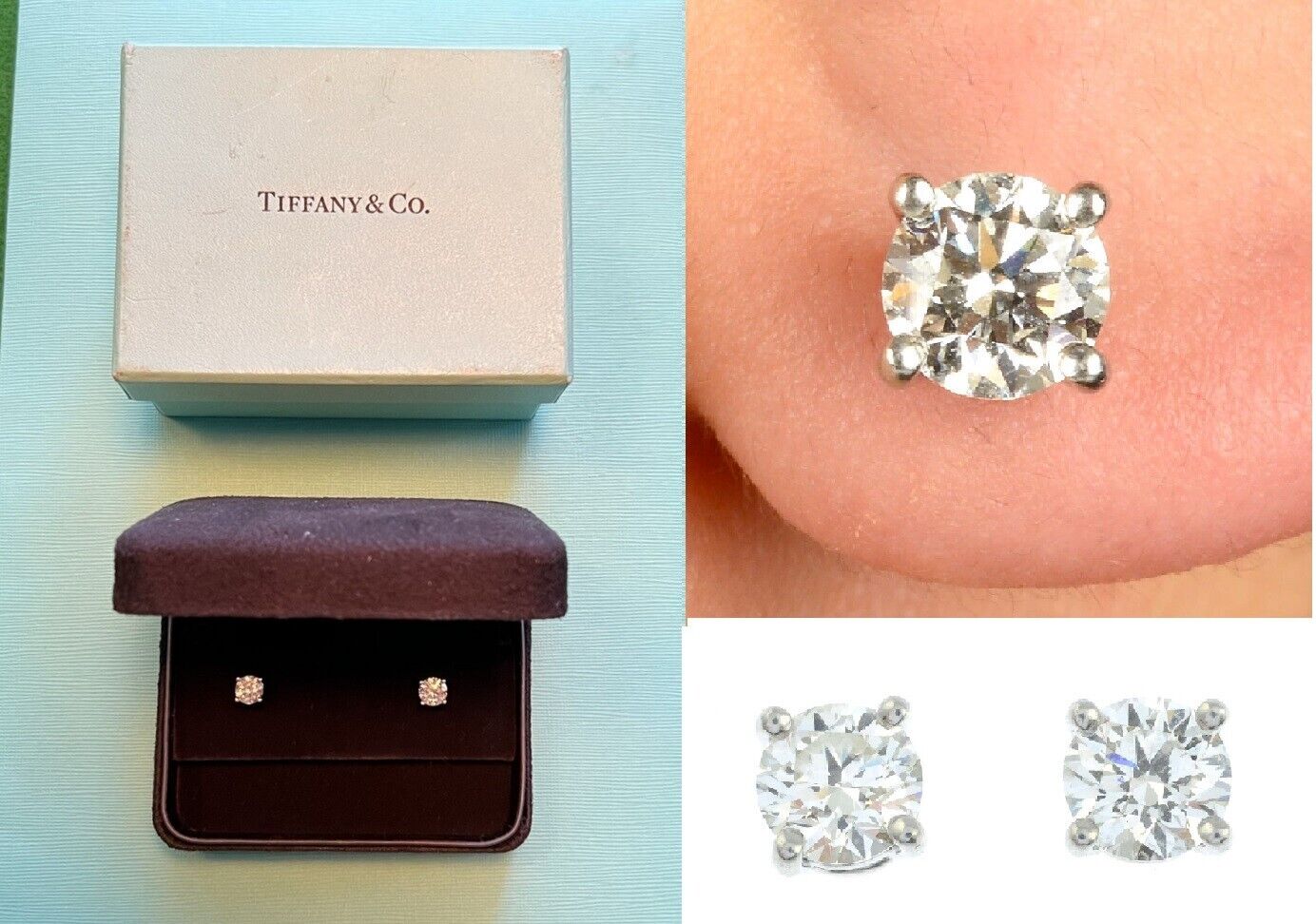 RRP £20,000 TIFFANY & CO PLATINUM 1.40 CT DIAMOND SOLITAIRE STUD EARRINGS PAIR