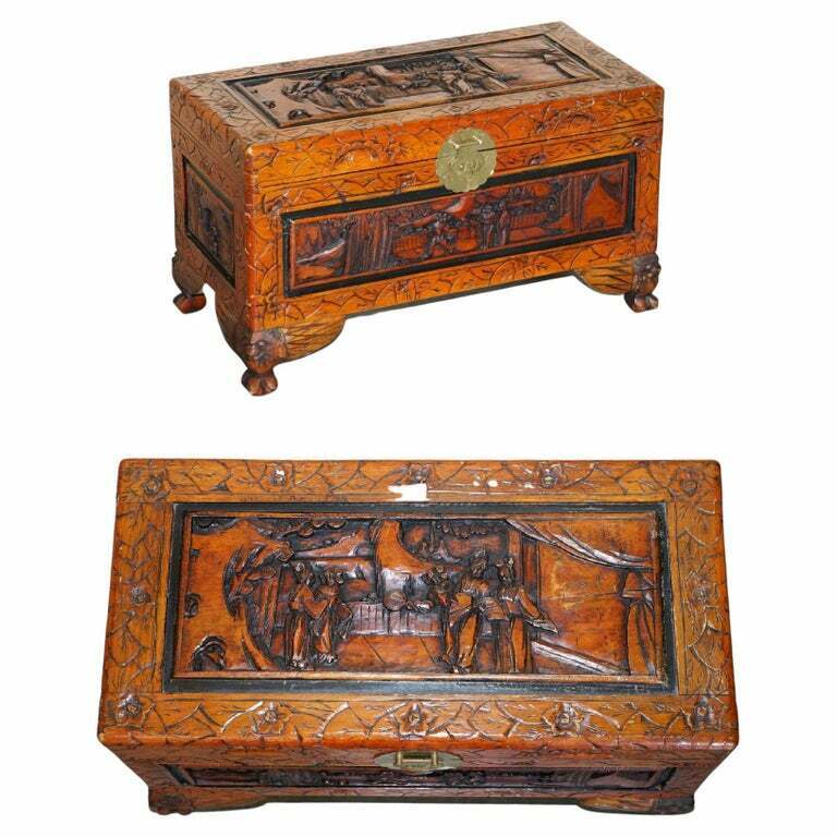 Small Late 19th Century Chinese Camphor Chest with Precious Objects