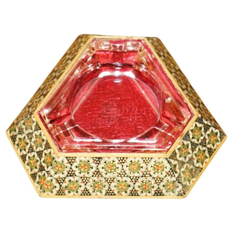ANTIQUE PERSIAN ASHTRAY WITH CRANBERRY GLASS TRIANGLE INTERNAL TRAY