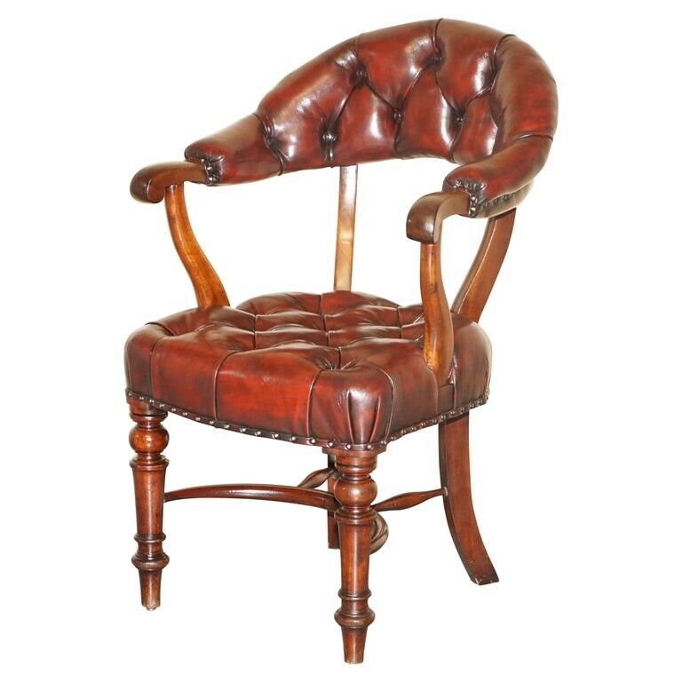 ANTIQUE RESTORED LEATHER WILLIAM IV MAHOGANY CHESTERFIELD CAPTAINS ARMCHAIR