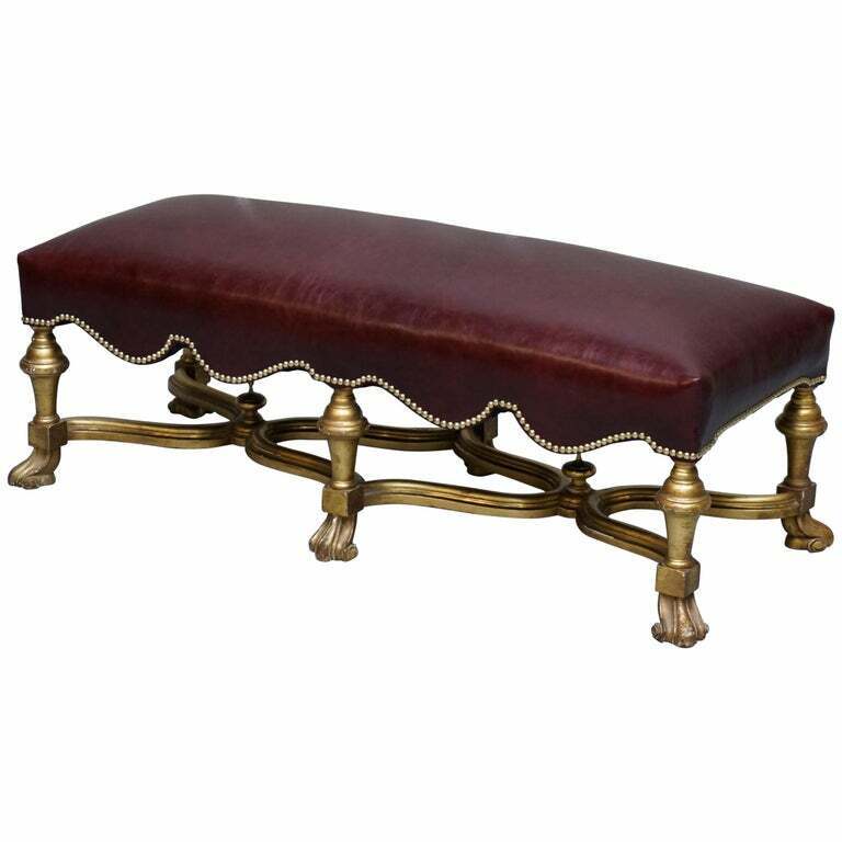 CIRCA 1800 ITALIAN BAROQUE STYLE GOLD GILTWOOD BENCH STOOL NEW OXBLOOD LEATHER