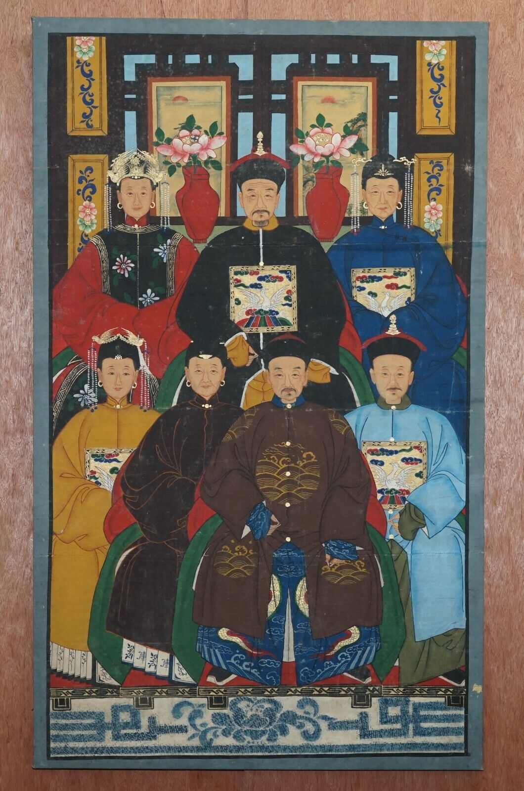 CIRCA 1880 CHINESE ANCESTRAL PORTRAIT PAINTING OIL SCROLL CANVAS PART OF SUITE