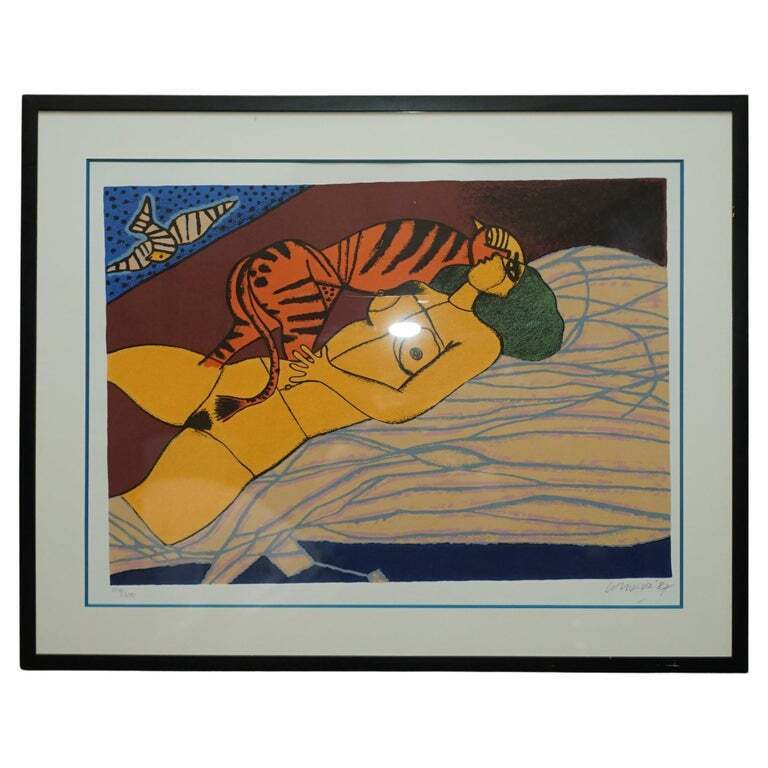 Dutch Corneille 1922 – 2010 Limited Edition Lithograph Print of Women & Tiger 87