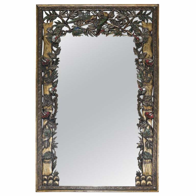EXTREMELY DECORATIVE FULL LENGTH BIRDS OF PARADISE MIRROR WITH FLORAL DETAILS